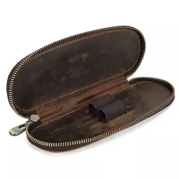 семья Кофейный цвет Кожаный чехол для хранения 2 ручек Crazy Horse Путешествия Контакты кофейный