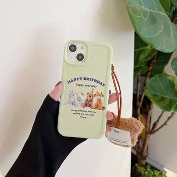 Семья Медведь с днем рождения мультфильм милый силиконовый мягкий чехол с подвеской для телефона для Iphone 14promax 14 13 Pro Max Plus 11 12 Promax For iphone 13pro