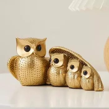 Семья Золотой Совы (Мать и дитя) для домашнего декора (Упаковка 1 шт., золотистый)