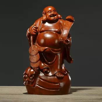Семь счастливых деревянных желтых айвовых натуральных айвовых Будда деревянный денежный амулет удачи Высота 30 Боги, Хотей-сама, фигурка Хотея-сана, фигурка, айва, дерево,