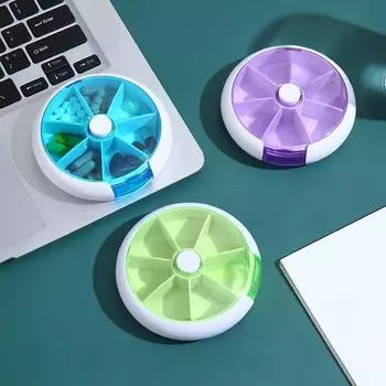 Семь сетчатых круглых коробок для лекарств на одну неделю, портативная вращающаяся упаковка, фруктовая аптечка, портативная мини-коробка для переноски