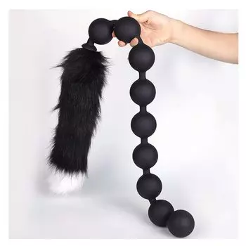 Semaxy Anal Анальный Длинный Хвост Взрослый 9 Бусин в Анальном Наборе Черная Пробка, Бусины, Хвост, Товары, Силикон, Ряд, Пробка, Универсальный, Съемный, 2,