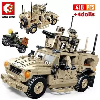 SEMBO 418 шт., город WW2, вездеход, модель автомобиля, строительные блоки, совместимое с Lego, военное оружие, фигурки автомобилей, кирпичи, игрушки для детей, подарки