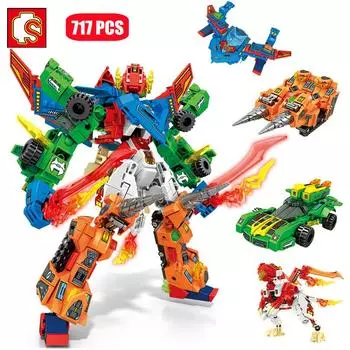 SEMBO 4IN1 Flaming War God Transformer Mecha Строительные блоки Наборы деформационных роботов Механические кирпичи DIY Развивающие детские игрушки для мальчиков