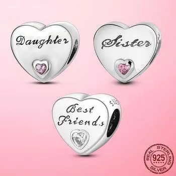 Семейная любовь настоящая 925 пробы серебряная дочка сердечко бусины подходят оригинальный модный браслет подвески серебро 925 изготовление ювелирных изделий