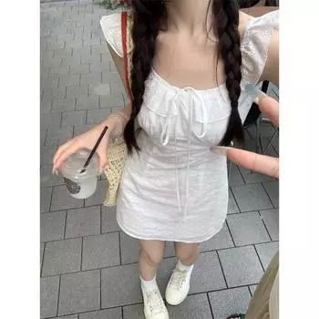 Семейная одежда Летнее платье без рукавов во французском стиле для легкого ветра на чайную паузу Женское облегающее облегающее платье со шнуровкой для похудения S белый