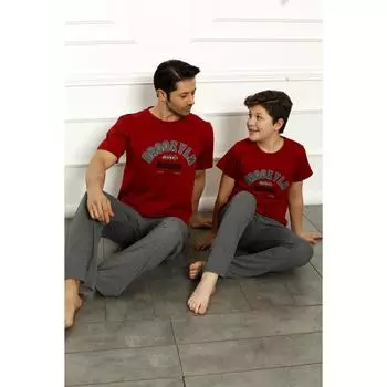 Семейная одежда Одежда для отца и сына Летняя пижама + Подходящий пижамный комплект для пары