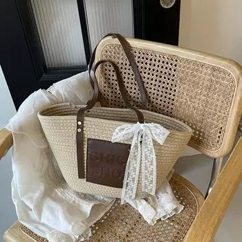 Семейная сумка L Женская сумка из хлопчатобумажной веревки Плетеная корзина для овощей Летняя роскошная, освежающая, большая вместимость Ручная работа Ручная работа Ручная работа Сумка ручной работы only bag