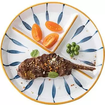 Семейная тарелка для завтрака на 1 персону, жиросжигающие, количественные разделительные тарелки, керамическая обеденная тарелка, нарисованная вручную, три решетки