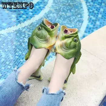 Семейная забавная обувь «рыбка», женские тапочки, летняя обувь для девочек большого размера, пляжные тапочки, женские шлепанцы, сандалии 36-37 зелёный