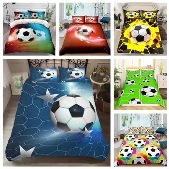 Семейное постельное белье Deluxe, односпальная кровать, двуспальная кровать, полноразмерная наволочка с 3D футбольным принтом и пододеяльник, 2/3 комплекта семейного постельного белья для спальни UK Single 135x200cm