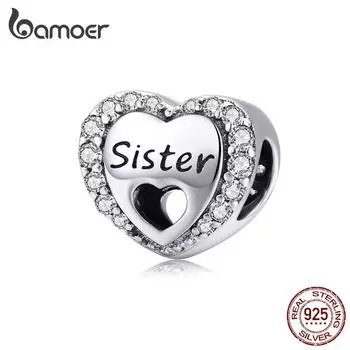 Семейные бусины BAMOER для браслета в форме сердца Love Sis Sister Charms