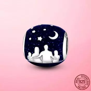 Семейные подвески из стерлингового серебра 925 пробы, семейные бусины с эмалью Forever Blue, подходят для модного браслета, оригинальные серебряные украшения