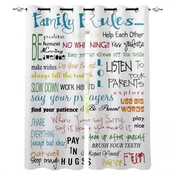 Семейные правила Мультяшное искусство Белые плотные шторы для гостиной Шторы на окна для спальни Шторы для кухни Шторы Шторы Жалюзи W135 x H60cm