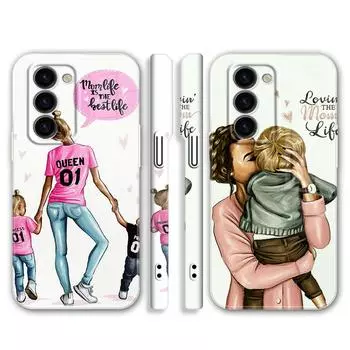 Семейный чехол для телефона для папы, мамы и маленькой девочки для Samsung S23 S22 Plus Ultra A13 A12 A14 A21S A22 A23 A34 A53 A54 A73 Feilin Samsung S22 5G