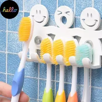 Семейный держатель для зубных щеток с мультяшной присоской, милый держатель для зубов со смайликом белый