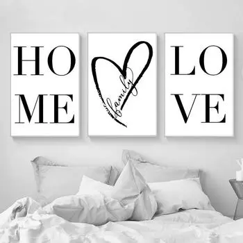 Семейный дом, настенный художественный постер с принтом «Любовное сердце», абстрактный рисунок линий, холст, живопись, минимализм, современный декор, настенные панно A4 21x30cm No Frame