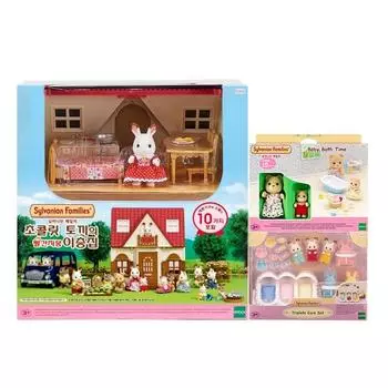 Семейный двухэтажный дом Sylvanian с красной крышей, набор для ухода за тройняшками, 1 комплект, популярные корейские игрушки