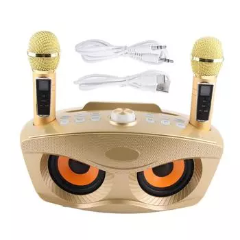 Семейный караоке Bluetooth 4.2 уличный динамик двойной ручной беспроводной микрофон стереозолотой золотистый