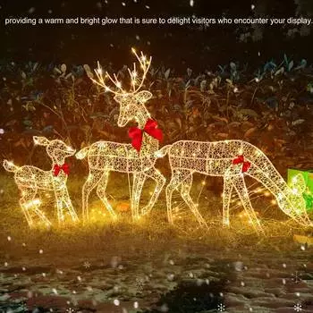 Семейный комплект из 3 предметов с подсветкой, рождественский комплект с оленями, украшение для двора на открытом воздухе, светодиодные фонари, красные банты, декор для сада с оленями для мамы и ребенка