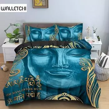 Семейный комплект постельного белья Будда, пододеяльник Мандала, роскошные двухместные комплекты постельного белья размера «king-size» в стиле бохо, 2/3 шт. с наволочкой EU single(135x200cm)