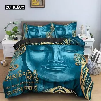 Семейный комплект постельного белья Будда, пододеяльник Мандала, роскошные двухместные комплекты постельного белья размера «king-size» в стиле бохо, 2/3 шт. с наволочкой US Queen(228x228cm)