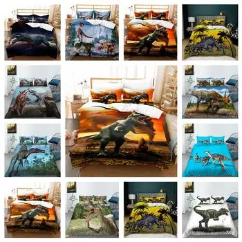 Семейный комплект постельного белья Deluxe с 3D принтом «Мир динозавров», пододеяльник и наволочка, постельное белье для спальни и комнаты мальчика UK Single 135x200cm