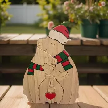 Семейный подарок на память Деревянный Медведь Семейный пазл с шарфом Фигурки животных Уникальный индивидуальный родительский пазл Скульптура Домашний декор