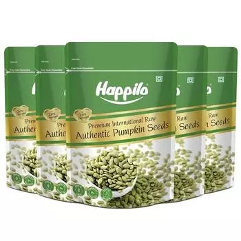 Семена тыквы премиум-класса Happilo — сырые, настоящие, полностью натуральные, в пакетиках, 200 г, упаковка из 5 шт.
