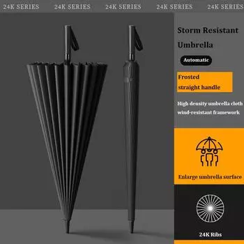 Полуавтоматический прямой зонт со шнурком для мужчин, деловой зонт с матовой ручкой, прочный ветроустойчивый женский зонтик
