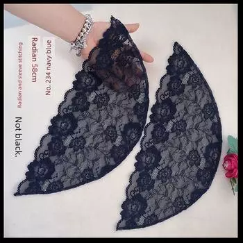 Semi-Finished Sleeveless Sling Sleeves Large Size Thin Lace Decorative Black Fake Sleeve Lace Patchwork Cover Oversleeves for Women Navy blue L