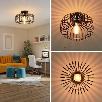 Semi Flush Mount Ceiling Light E27 Retro Black Industrial Ceiling Lamp Fixtures for Porch Hallway Living Room Farmhouse Light чёрный