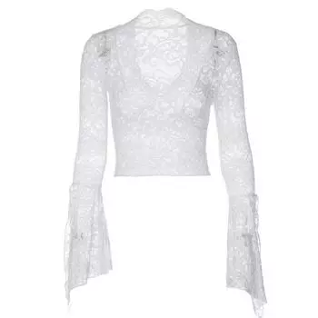 Semi-Permeable Speaker Long Sleeves Outerwear Silm Short T-shirt Lace White S