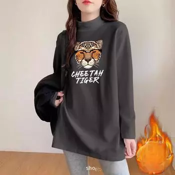 Semi-turtleneck Bottoming Shirt Women s Autumn and Winter New Loose Inner Thickened Top Medium and Long Long-sleeved T-shirt S