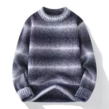 Semi-turtleneck Striped Knitted Sweater Gradual Change of Color Loose Warm Sweater Boys Bottoming Shirt M
