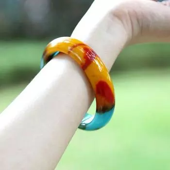 Семицветный браслет Гоби Золотой Шелковый Нефрит Браслет с кровью цыпленка Подарок на День матери с подарочной коробкой 54MM