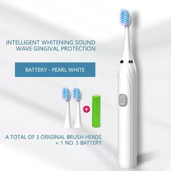 (Семидневный)Электрическая зубная щетка Sonic для взрослых, электрическая вращающаяся зубная щетка, домашняя водонепроницаемая вибрирующая зубная щетка с мягкой щетиной, каппа с 3 насадками One Size белый