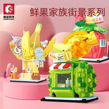 Senbao Building Block Lighting Fruit Street View Children s Small Particle Assembled Building Block Toys красный
