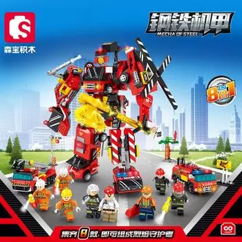 Senbao Fire Tank Steel Robot Building Blocks Оптовая продажа Stall Small Particles Детские мозаичные игрушки CC разноцветный