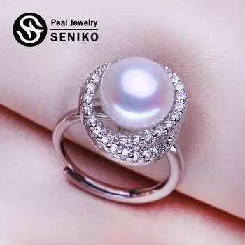 SENIKO 10-11 мм кольца с натуральным пресноводным жемчугом для женщин, модное женское кольцо с кубическим цирконием и цирконием, ювелирные изделия с жемчугом, регулируемое кольцо белый