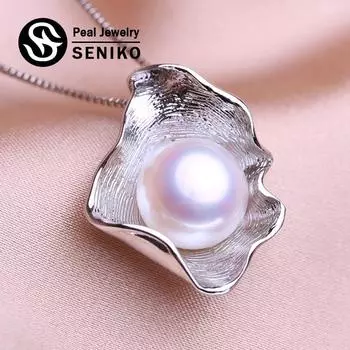 SENIKO 10-11 мм пресноводное жемчужное ожерелье с фианитом, модное геометрическое дизайнерское ожерелье в форме ракушки для женщин