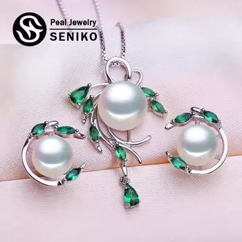 SENIKO модное ожерелье с листьями и листьями, серьги, комплекты ювелирных изделий из пресноводного жемчуга для женщин, ожерелье из пресноводного жемчуга, серьги с жемчугом A белый