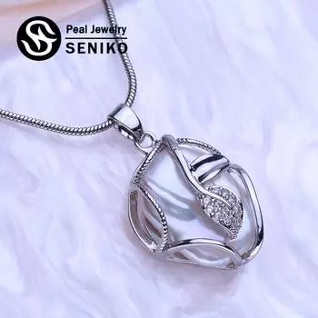 SENIKO натуральный пресноводный большой жемчуг в стиле барокко ожерелья для женщин модный цветок кулон с кубическим цирконием с цепочкой подарок на день рождения золотой