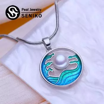 SENIKO натуральный пресноводный жемчуг ожерелья для женщин модный серебряный цвет круглый кулон с цепочкой подарок на день рождения
