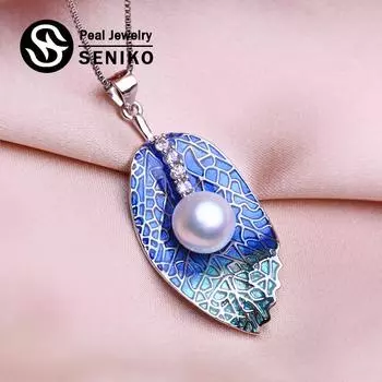 SENIKO пресноводное жемчужное ожерелье с фианитом, модное геометрическое ожерелье с перегородчатой листвой для женщин белый