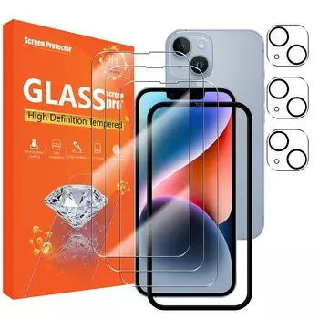 seninhi для iPhone 14 Plus Защитная пленка для экрана 3 шт. Защитная пленка для объектива камеры Закаленное защитное стекло Простая установка [3+3 шт.] 6,7 дюйма + 3 шт.,