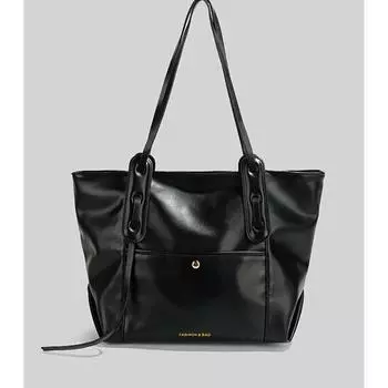 Senior Fashion Sense Single Shoulder Large Capacity Bag Female New Solid Color Commuter Black PU Leather Tote Pack Handbag