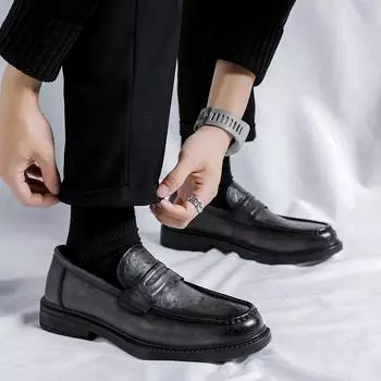 Senior Fashion Trends Men s British Style Shoes Lightweight Soft Anti-slip Rubber Loafers Man Casual Leather Shoes Driving Shoes 38 чёрный