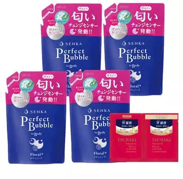 SENKA Perfect Bubble for Body Floral Plus, сменная упаковка мыла для тела 350 мл x 4, бонусная сменная упаковка шампуня для тела с запахом пота [оптовая закупка] + синий