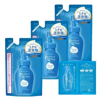 Senka SENKA Perfect Whip Speedy Refill 130 мл x 3 Бонусная пена для текстуры пор, очищения, увлажнения, шероховатости, очищающего средства для лица, Refill [Оптовая закупка] +
